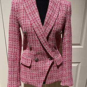L'AGENCE Pink Tweed Doubled Breasted BLAZER JACKET